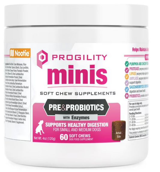 Nootie Progility Mini Digestive Support Small & Medium Breed Chew Supplement for Dogs,