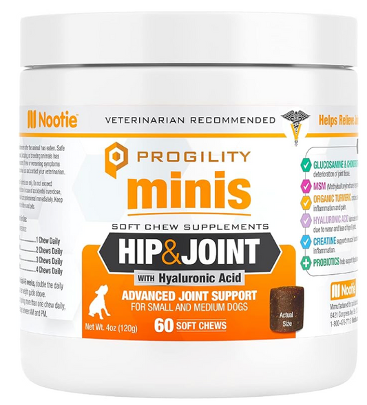 Nootie PROGILITY Daily Hip & Joint Chews for Dogs - Supports Joint Health, Joint Pain Relief. (Mini Hip & Joint Chews- Under 20lbs, 60 Count)